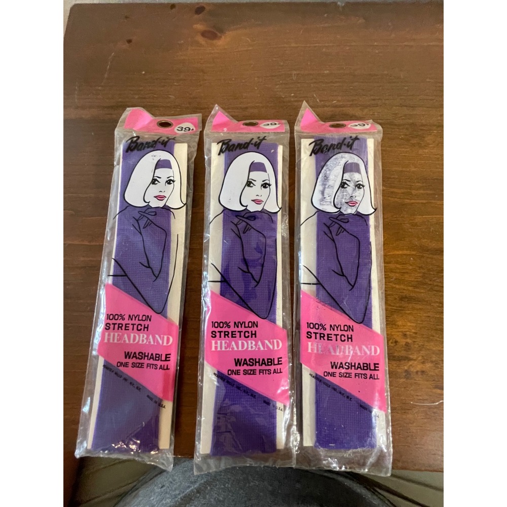 Vintage Band-it Purple Nylon Stretch Headband Lot of 3 Washable One Size